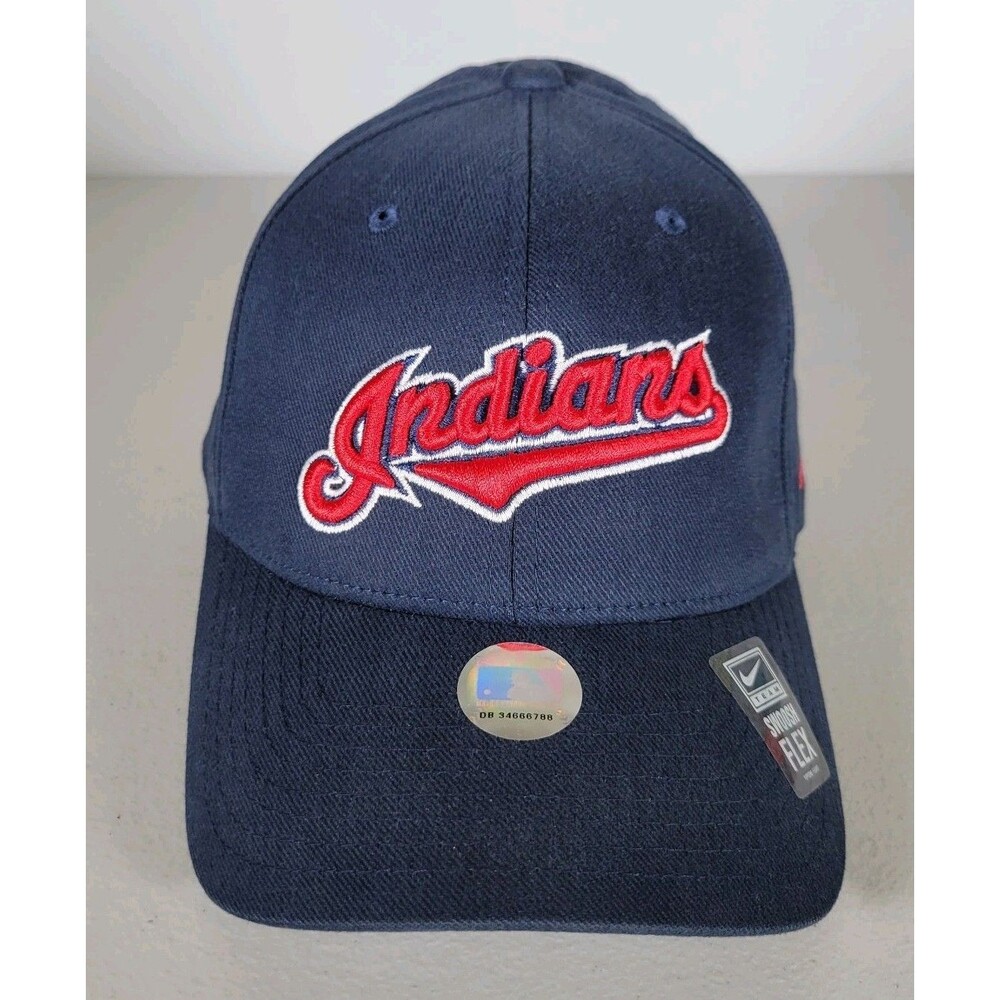 VTG Cleveland Indians Nike Swoosh Flex Hat MLB Baseball Cap Navy Blue Universal